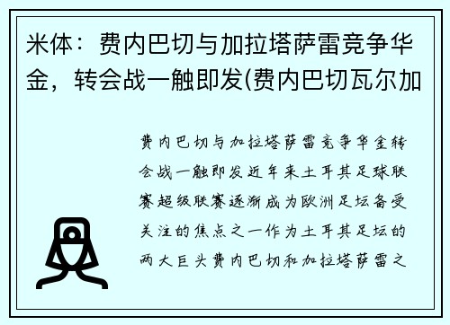 米体：费内巴切与加拉塔萨雷竞争华金，转会战一触即发(费内巴切瓦尔加斯)